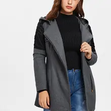 Wisalo осень зима размера плюс 5XL с капюшоном контрастное шерстяное Пальто Повседневное с широкой талией Лоскутная куртка на молнии пальто женские пальто