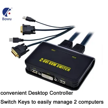 

2-Port Control 2 computer from a single console converter Non-powerded Keyboard With Cable DVI KVM Switch Hotkey switching Mouse