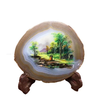 

Natural Agate Geode Slice Drusy Druse Hand drawn oil painting