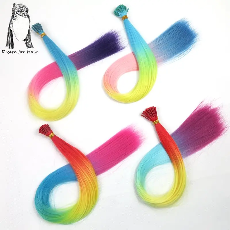 desire for hair 100strands 22inch 1g Rainbow color ombre heat resistant synthetic i tip micro ring hair extensions for party desire for hair 100strands 22inch 1g Rainbow color ombre heat resistant synthetic i tip micro ring hair extensions for party