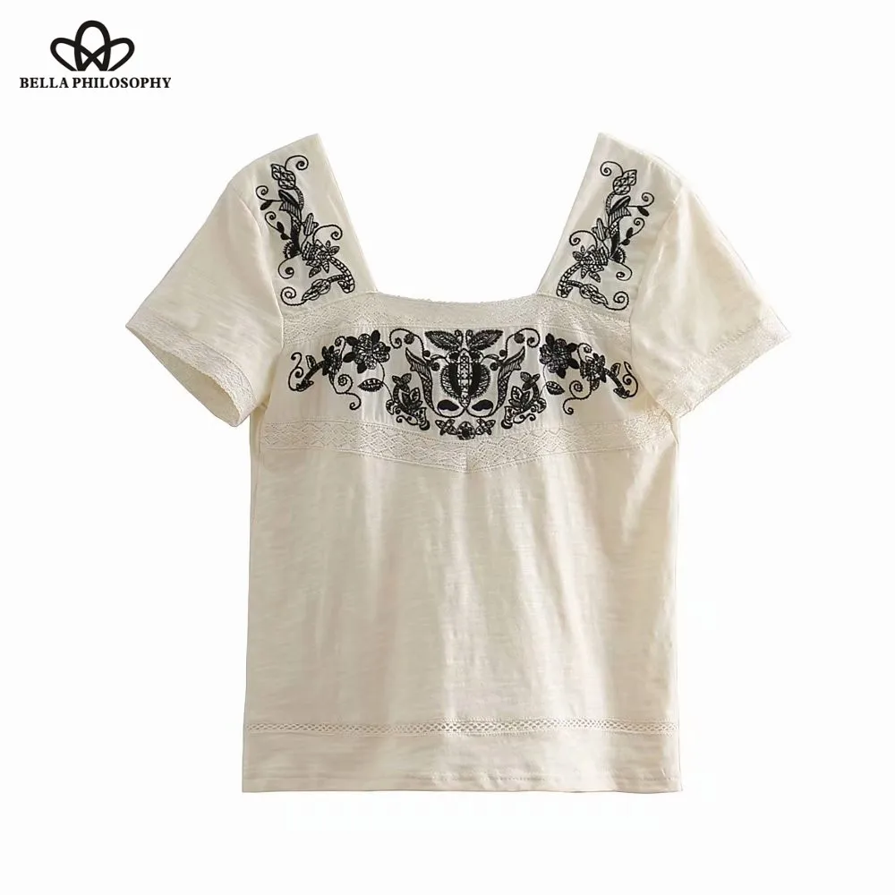 Wonder 2018 autumn vintage square collar embroidery lace patchwork blouse female casual slim chic shirt brand femininas blusas