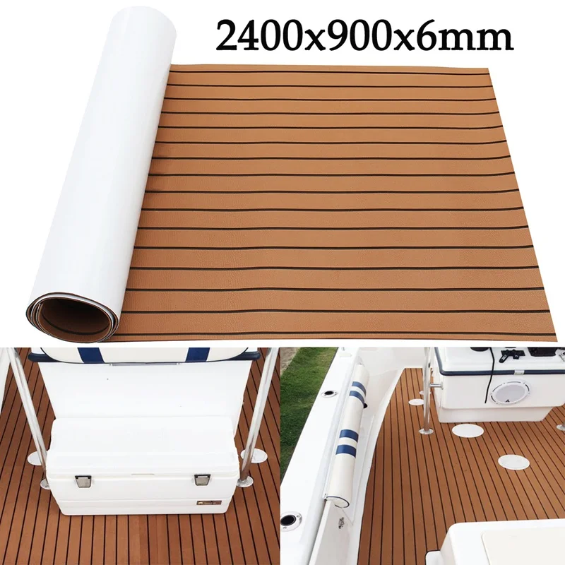 

Autoleader 1Pcs 2400x900x6mm Brown Marine Flooring Faux Teak EVA Foam Boat Decking Sheet Foam Floor Mat Pad Art Decor