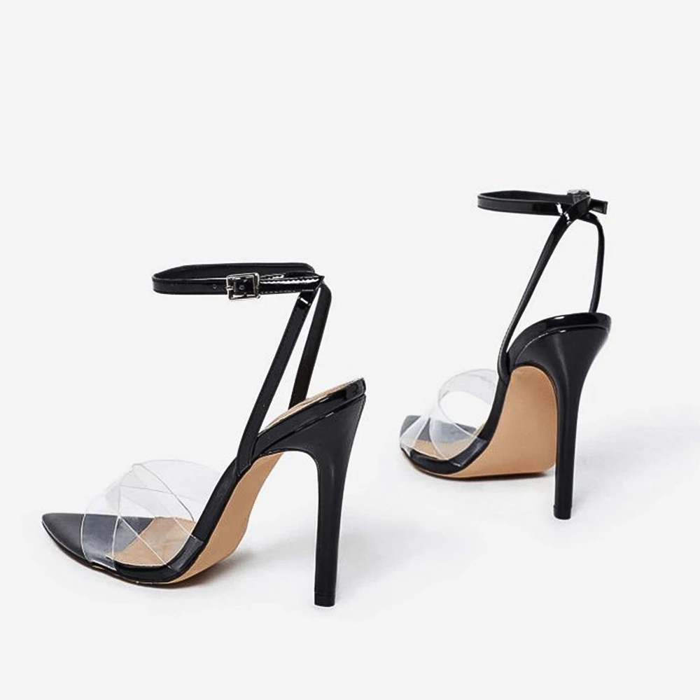 Fashion Ethnic Open Toe Rhinestone Design High Heel Sandals Crystal Ankle Wrap Diamond Gladiator Women Sandals Black Size 36-41