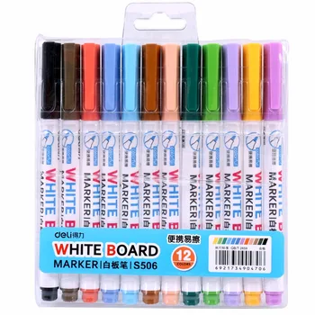 

Deli 12 pcs pac Erasable Whiteboard Marker Pens multicolors Value Set office Dry Erase Markers Office Supplies for Glass Windows