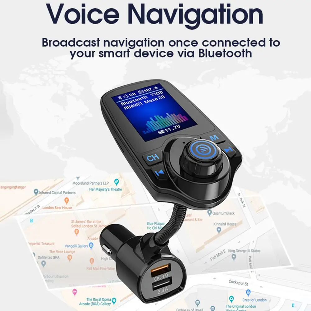 DC 12 V/24 V T10D Bluetooth FM передатчик, Автомобильный плеер комплект карты автомобиля Зарядное устройство быстрой с QC3.0 Dual USB Вольтметр/AUX вход/выход