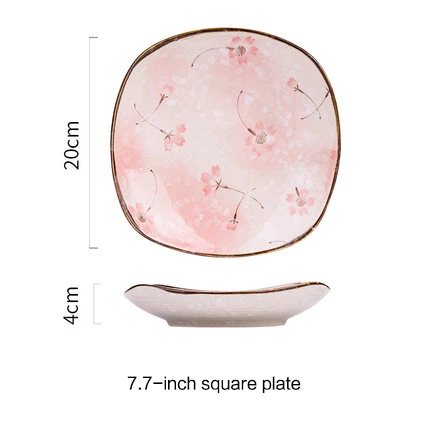 Японская цветущая вишня Снежинка глазурь ручная роспись керамическая посуда Ретро тарелка миска для риса набор бытовой посуды - Цвет: A