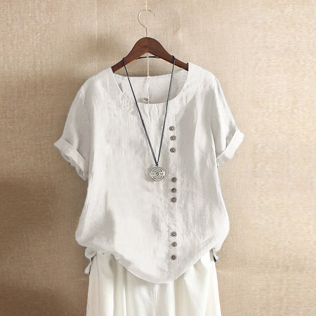 

Womens Tops and Blouses Casual Loose Button Linen Plus Size Blusas Mujer De Moda 2019 Daily Boho Tanic shirt Feminine Blouse