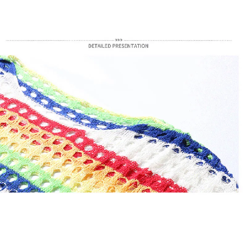 Rainbow Striped Loose Knitted pullover Women Spring Autumn Hollow Out Thin HOODY Oversized Pullovers Female Jumper Rainbow Striped Loose Knitted pullover Women Spring Autumn Hollow Out Thin HOODY Oversized Pullovers Female Jumper