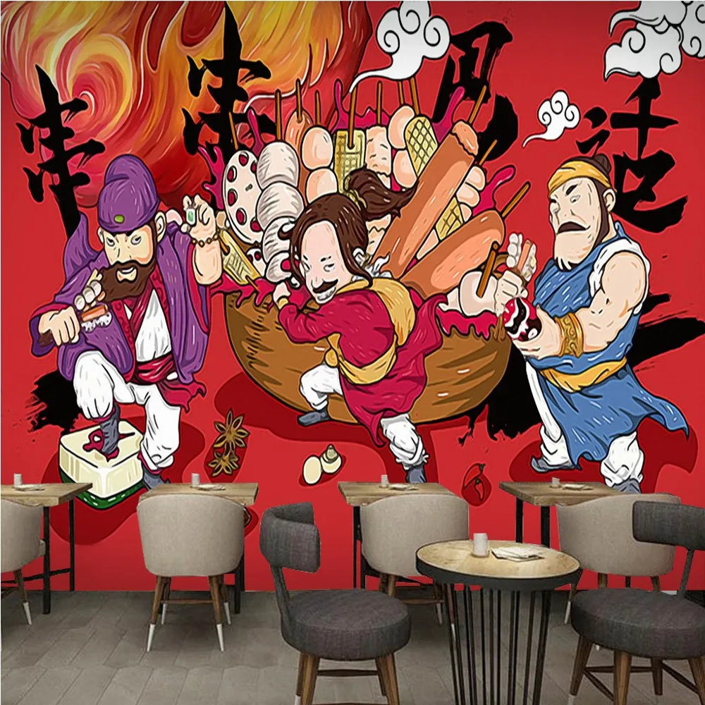 

Free Shipping Custom Mural Painting Personality Hand-Painted Sichuan String Skewers Spicy Grilling Tooling Background Wallpaper