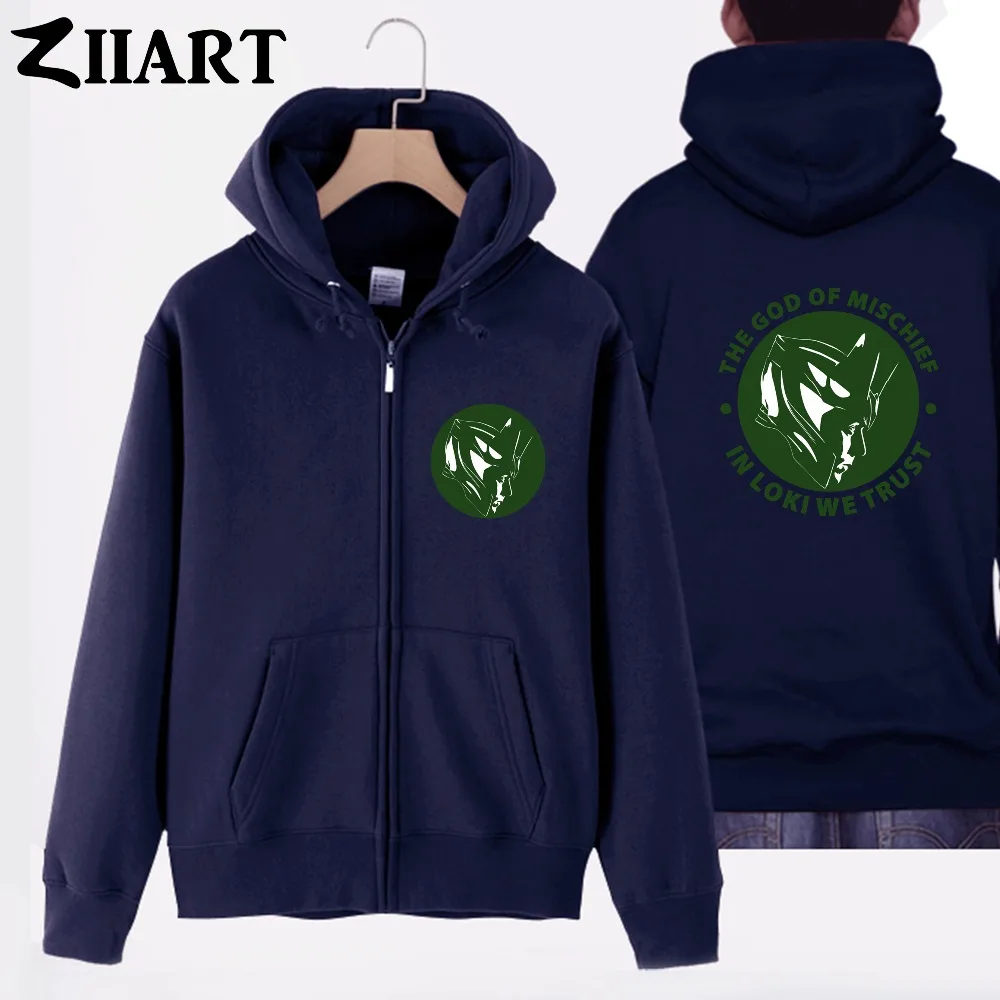 Loki the god of mischief in loki we trust/Одежда для пар хлопковые куртки с капюшоном на молнии