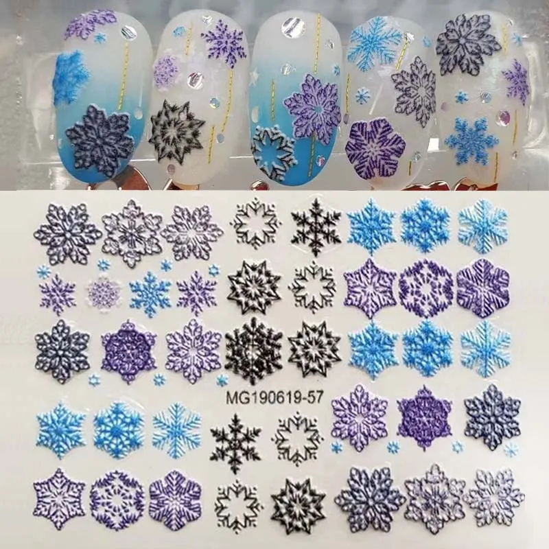 3D Acrylic Engraved Clock Nail Sticker Embossed 3D snowflake design Water Transfer Nails Art Sticker Decorations