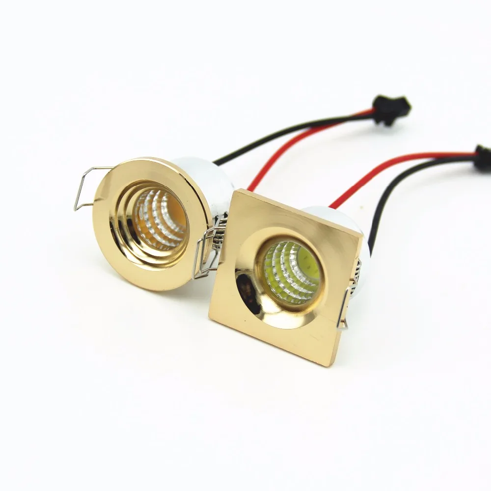 

10pcs 3W Round Square LED Cabinet Down lights DC12/24V Golden Color Mini COB Jewelry Downlights Lamps Including Driver
