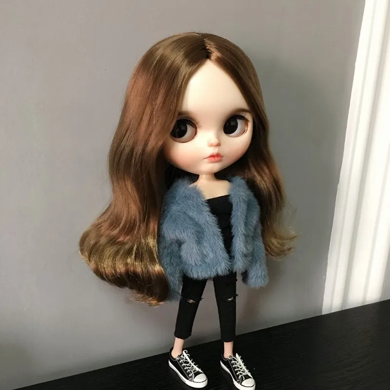 

1 шт. модная шуба ручной работы, синяя короткая шуба для blyth ob24 azone s barbis 1/6, аксессуары для кукол, Одежда для кукол