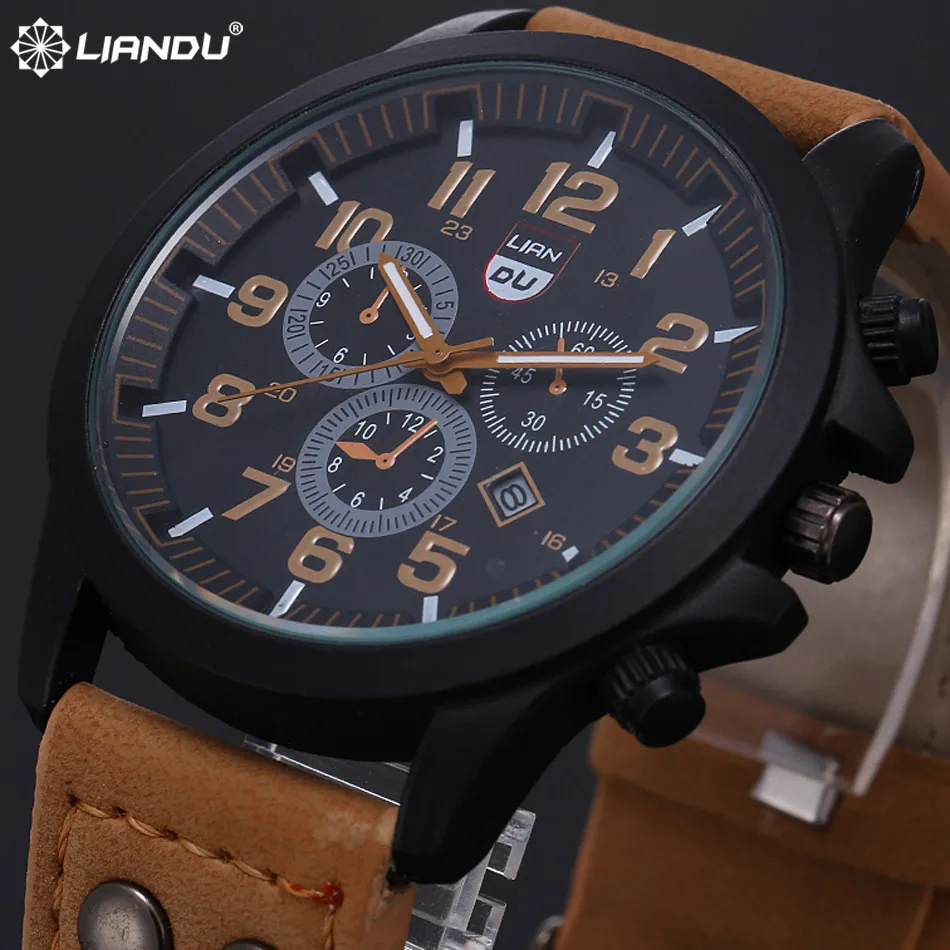 Prix pour Nouvelle 2016 De Mode Or Quartz Montre Hommes Militaire Bracelet En Cuir Montres De Luxe Marque Casual Relogio Masculino Montres Brun Prix pour Nouvelle 2016 De Mode Or Quartz Montre Hommes Militaire Bracelet En Cuir Montres De Luxe Marque Casual Relogio Masculino Montres Brun