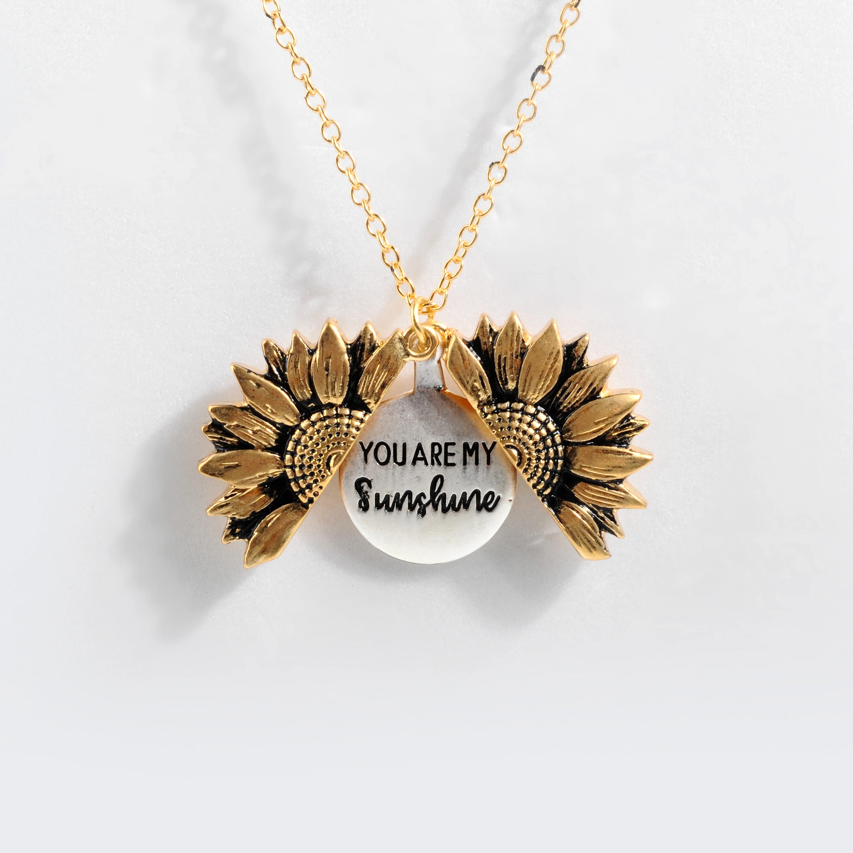 

Gold Open Locket Sunflower Necklace with box
