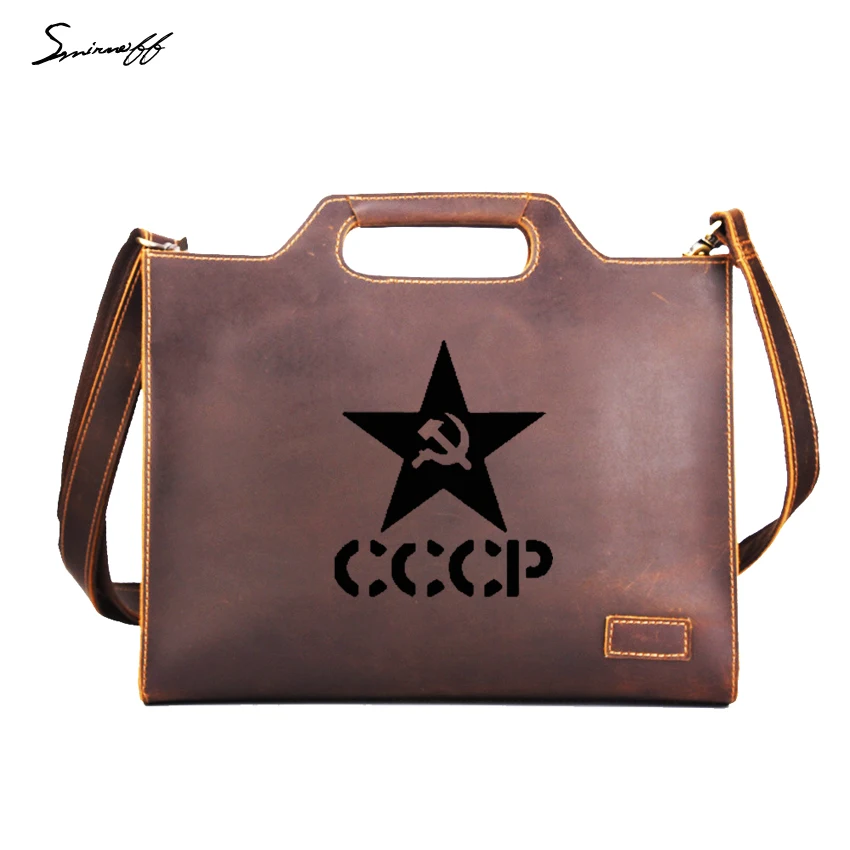 Soviet Union CCCP Business Briefcase Custom Name Men Handbags Vintage Leather ipad Laptop Bags Men Messenger bags