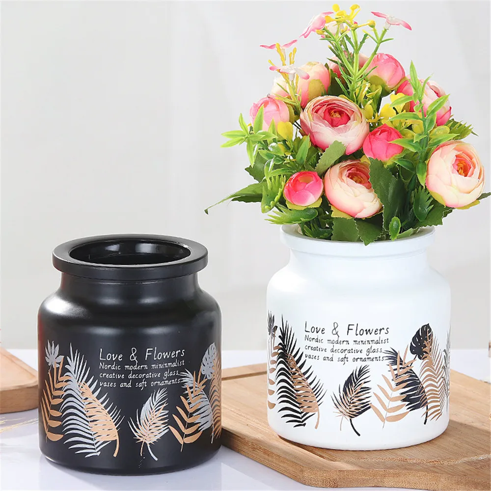 Chic Black Glass Floral Storage Jar Scandinavian Matt Paint