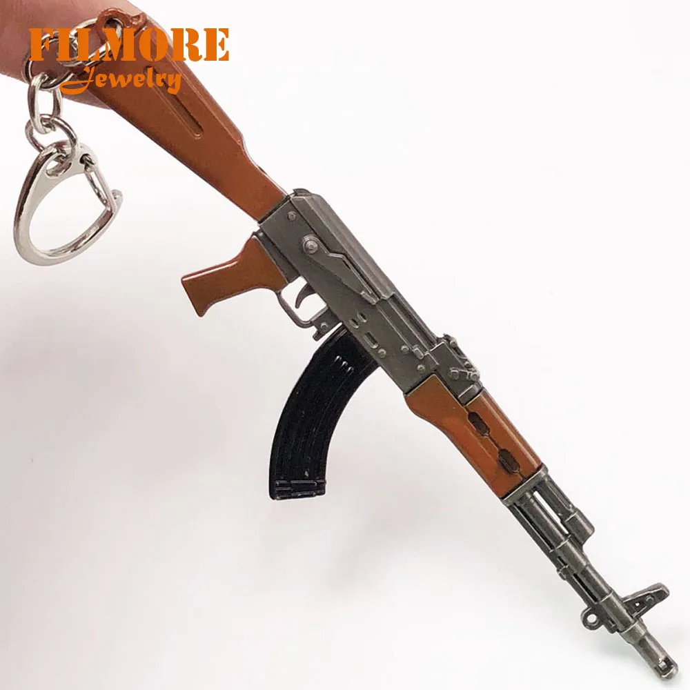 12 cm PUBG 7,62mm Rifle arma AKM Llaveros modelo AK 47 juguetes Llaveros Chaveiro Sleutelhanger anillo llavero