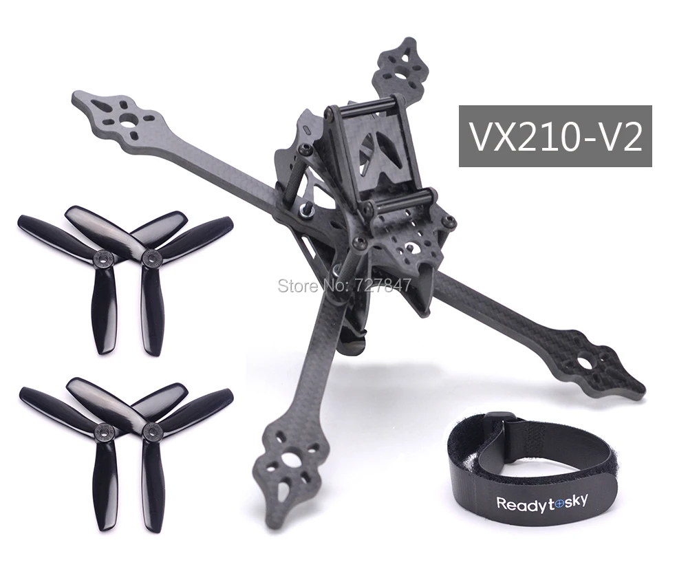 

VX210-V2 VX210 210mm Carbon Fiber Frame + 5045 3 Blade Propeller + battery belt for Mini Four Axis Multi FPV Indoor Racing Drone