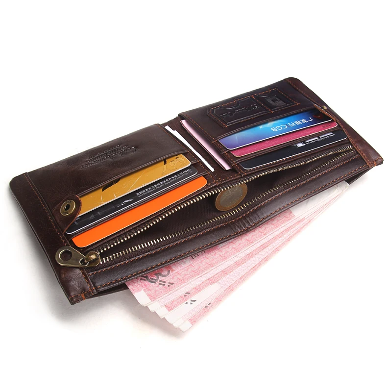 Цена Мужской кошелек из натуральной кожи, винтажная брендовая сумка для денег, кошелек на молнии, кошелек для монет, кошельки, двойные, высокое ка...