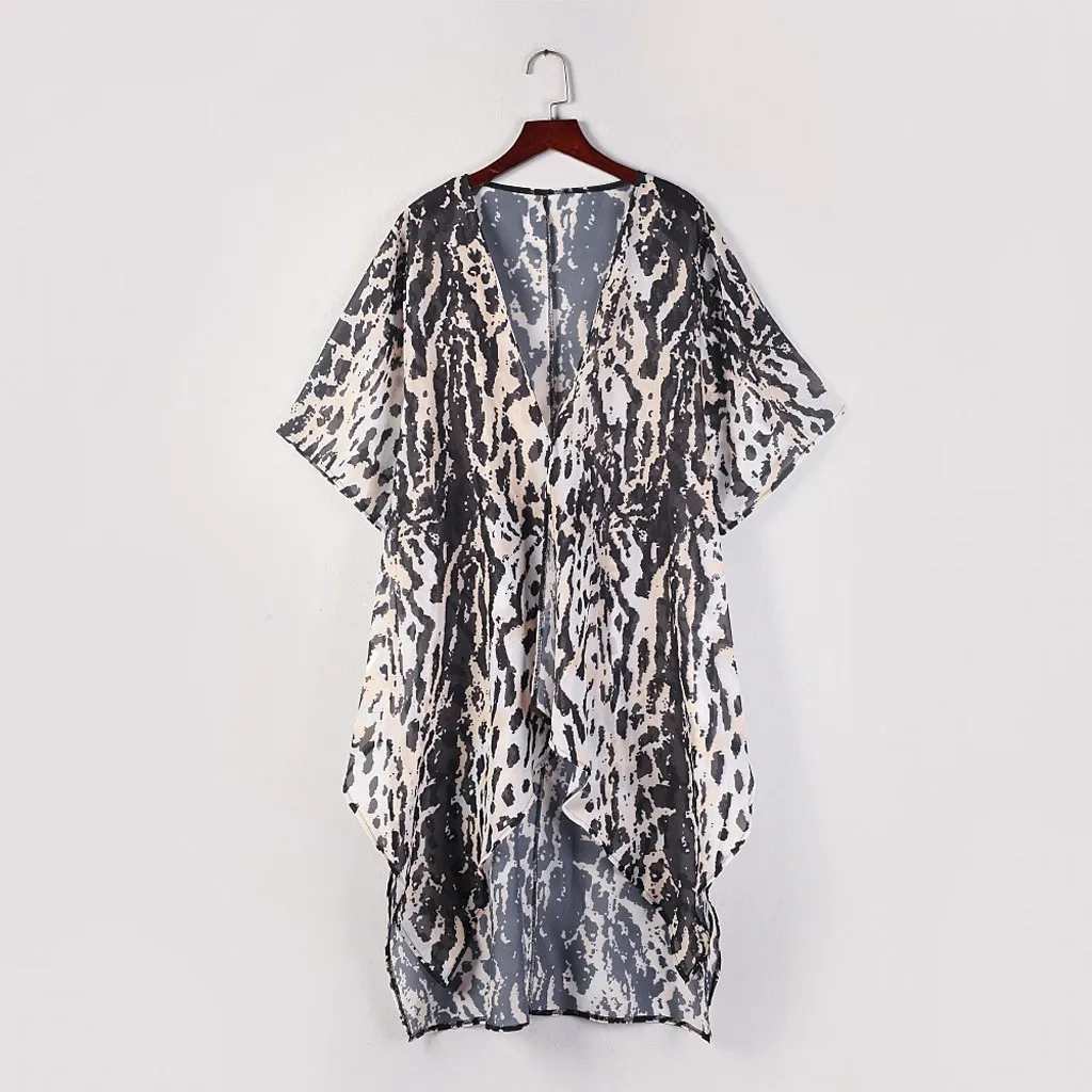 

2019 Women Clothing Summer Womens Swimsuit Cover up Beach Long Kimono Bathing Suit Leopard Print Cardigan Blouse Blusa Feminina