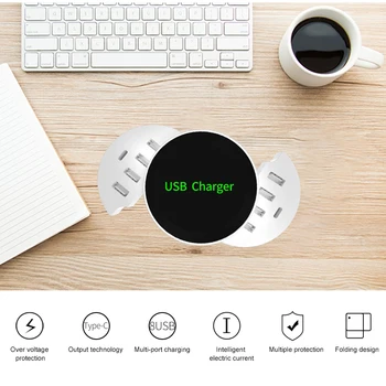 

Newest Folding design circular 10W Multi USB 8 port charge 2 Type-c charger fast charging 5V 2A for mobile phone High Quality UM