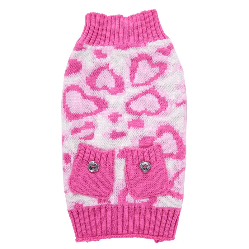 Новые осенние/зимние шерстяные свитера для домашних собак, милый Рождественский вязаный свитер с изображением сердца для средних и Большой пес питомец, одежда(розовый - Цвет: pink