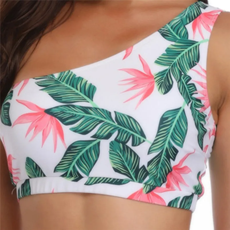 sexy swimwear Women Padded Sexy Off Shoulder Beach Suit Leaves Print Bathing Swimwear High Waist women swimwear Bra set R22 (1)