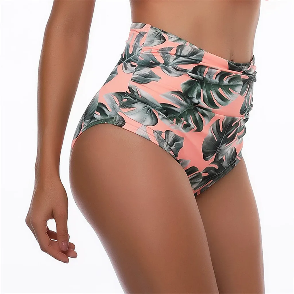 Women Shorts Sexy Bikini Seaside Pool Fashion Leaf Print High Waist Beach Bikini Leisure Wild Bathing Swimwear Brief Trunks#N