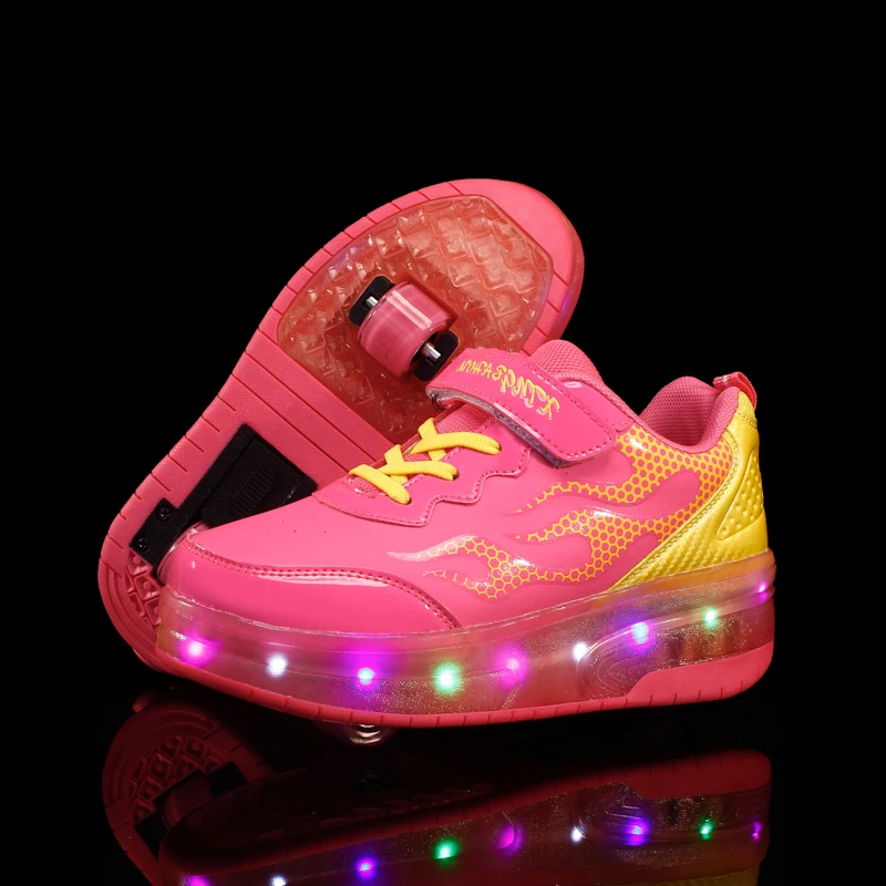 

LED Light Heelys Sneakers with Boy Girl Roller Skate Shoes Casual Roller Girl Zapatillas Zapatos Con Ruedas Black Red