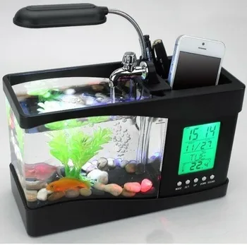 Aquarium USB Mini Aquarium Fish Tank Aquarium With LED Lamp Light LCD Display Screen And Clock Fish Tank Aquarium 1