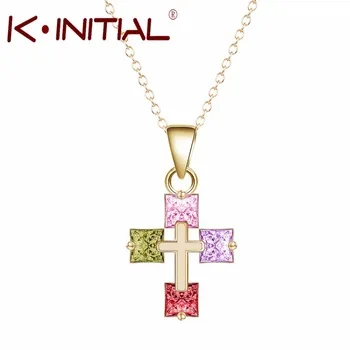 1Pcs New Hot Sale Fashion Zircon Cross Pendant Jewelry Gold Plated Jesus Pendant Necklace Men/women Good Quality Accessories