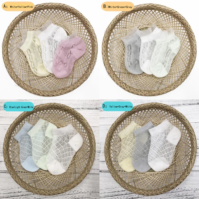 

3Pair/lot New summer baby boat socks solid color cotton ultra-thin breathable mesh children's socks