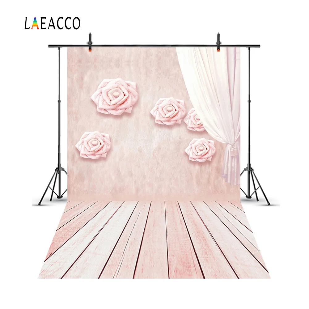 Goede Laeacco Gordijn Bloem Muur Houten Vloer Baby Pasgeboren Fotografie Achtergronden Custom Fotografische Achtergronden Voor Foto Studio