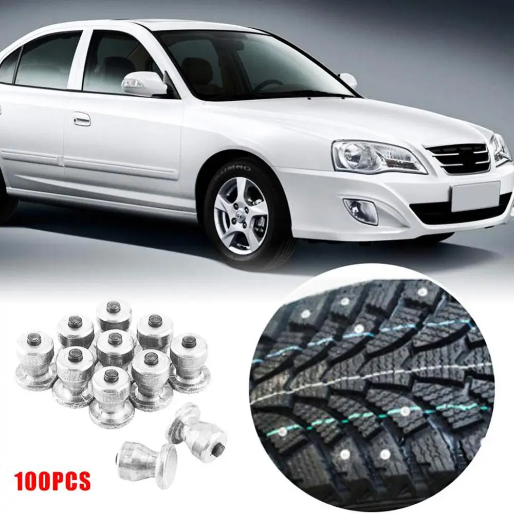 

VEHEMO 100Pcs 8mm Car Tire Stud Screws Alloy Snow Nail Chians Anti-Slip Screws Wheel Lugs Auto ATV Road Safety Protector