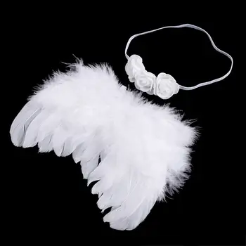 

Baby newborn photo shoot costume angel wings photography post angel feather with flower hair band