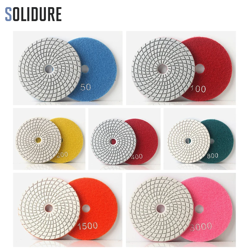 7pcs/set 4 inch 100mm spiral shape diamond polishing pads for wet polishing granite,marble engineered stone sanding disc