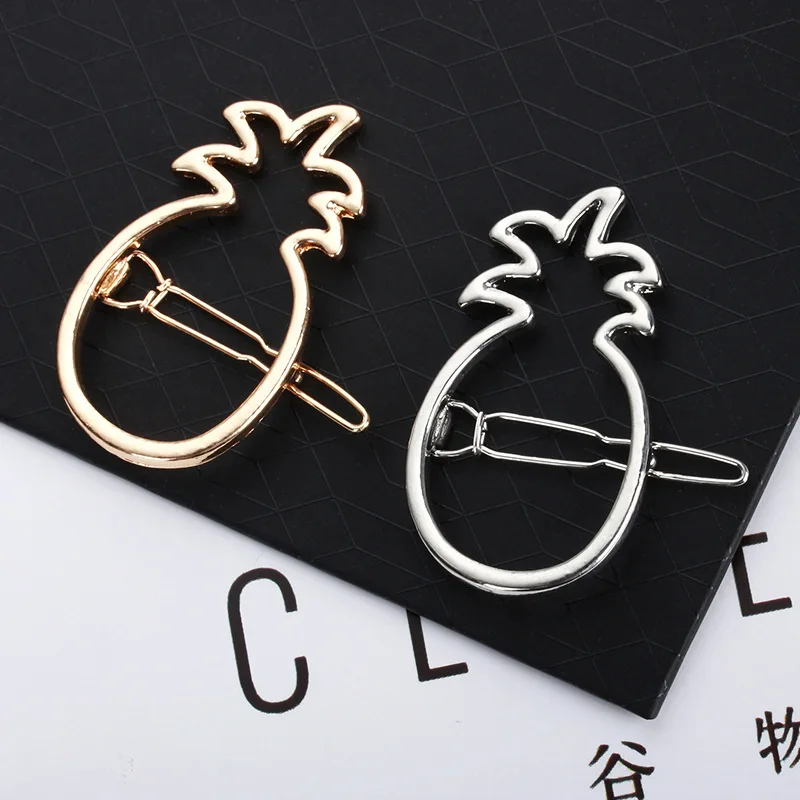 女性用パイナップルとサボテンのヘアクリップ,パイナップル,メタリック,シルバーメッキ,ゴールドカラー,ヘアピンhair jewelrygolden hair clipsilver hair