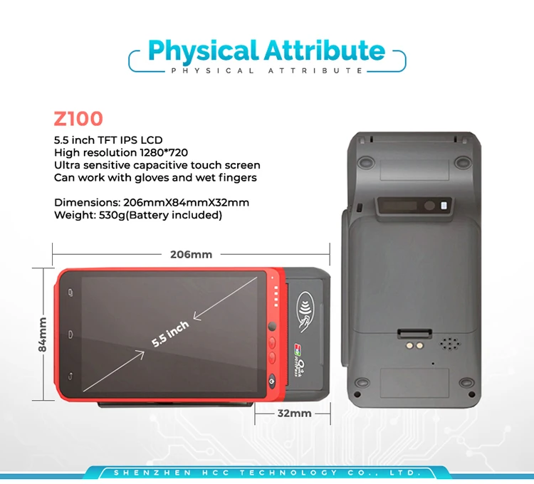 POS Termianl 58 мм чековый принтер 5,5 сенсорный экран PDA Android 7,0 ручной pos-терминал PDA wifi Bluetooth 4G PDA gps и SDK