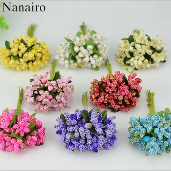 

12PCS/lot Pe Mini Mulberry party Artificial Flower Stamen wire stem/marriage leaves Small stamen wedding box decoration Supplies