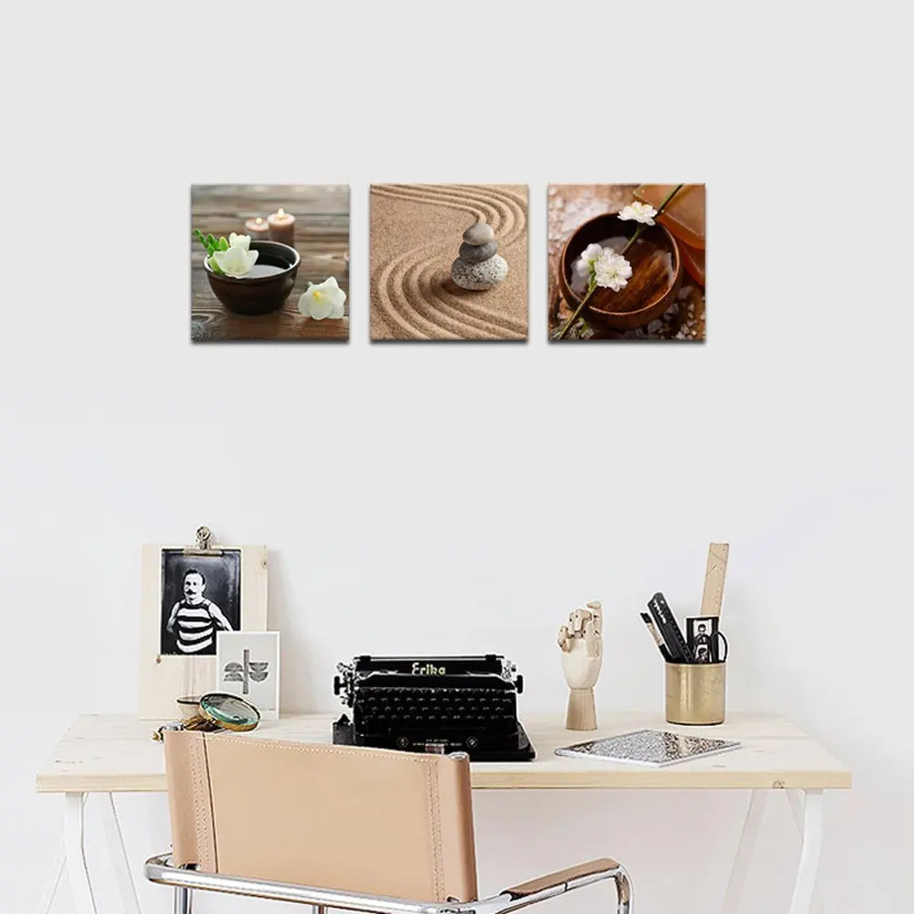 Zen Canvas Art,Art Decor Modern Flower in Bowl with Water and Candle