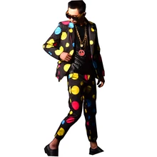 Для мужчин танцор певец DJ сценическое шоу костюмы мужской цвета точка Мода хип хоп Slim Fit повседневный костюм блейзеры пальто мужской