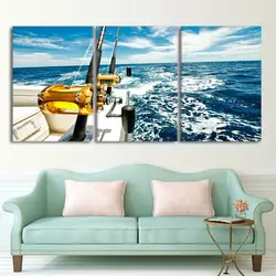Холст настенное искусство картины Декоративная рама для дома 3 шт. яхты синее море, морской пейзаж картины гостиная HD печатных Удочка