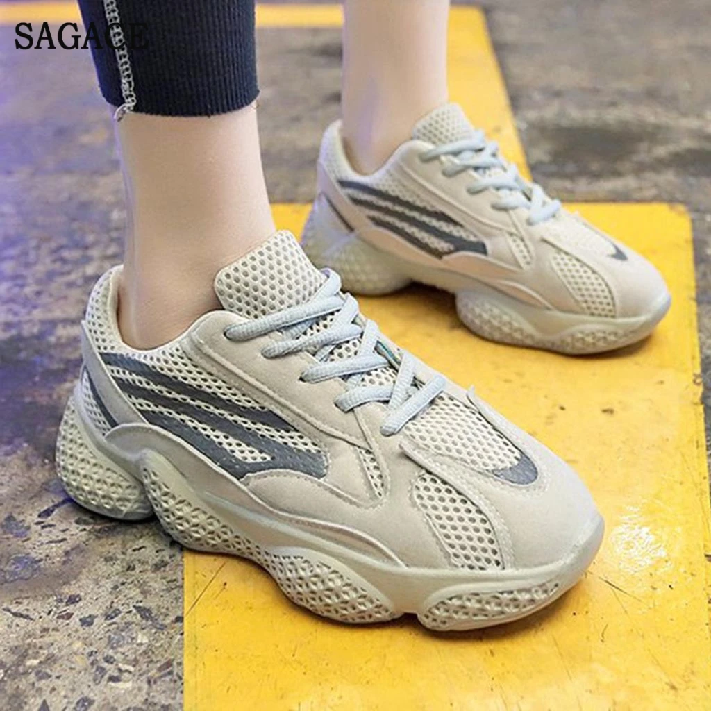 

SAGACE Classic Women Platform Shoes Mesh Breathable Thick Sole Shoes Vulcanized Sneakers Pumps Shoes Ladies Lace Up Pumps