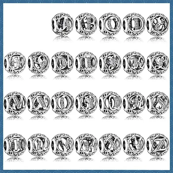 

Vintage 100% 925 Sterling Silver Beads Fit Bangle Matching Pendant Charm DIY Bracelet 925 Silver 26 Letters Original Charm Beads