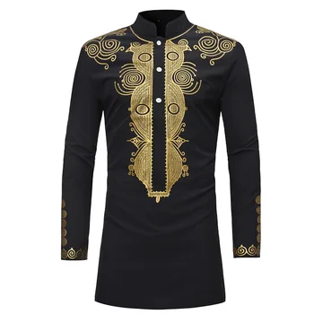 

Hot sale ethnic printed shirts in the long section of the collar shirt shirt Fashion casual wild personality shirts street
