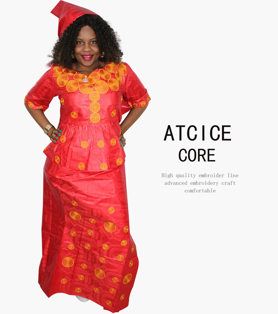 african wear for women African Dress For Lady Fashion Design Computer Embroidery Design Top With Rapper Scraf DP193# african wear for women