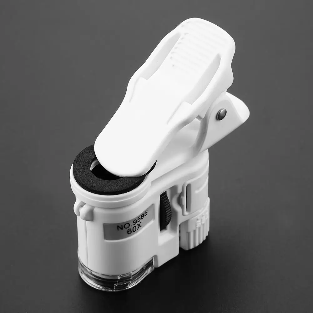 9595W 60X Magnifying Glass LED UV Light Mini Mobile Phone Clip Microscope 