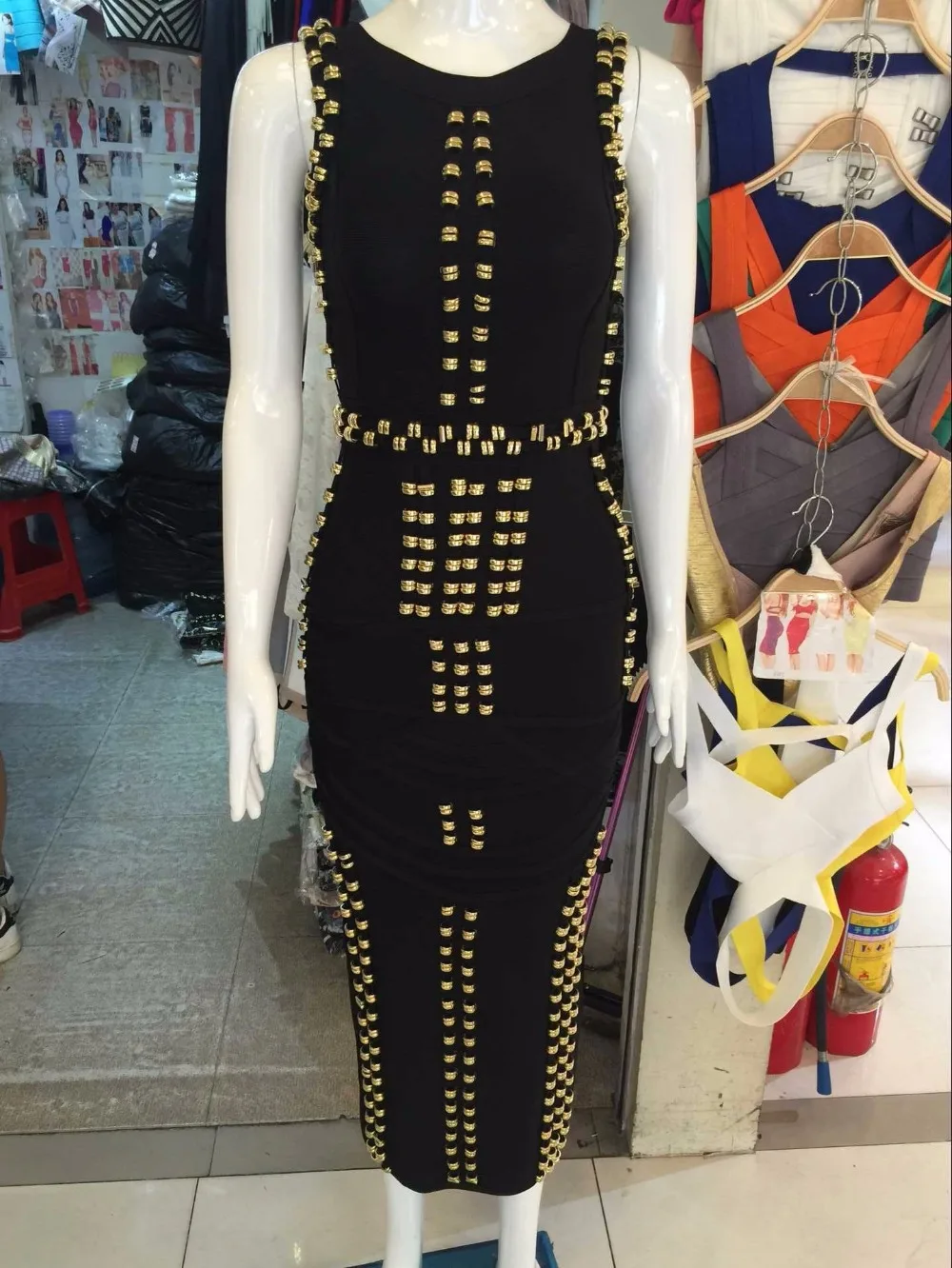 

wholesale rayon black women metal detailed studded long maxi celebrity bandage dress kim kardashian dress white Dress + suit