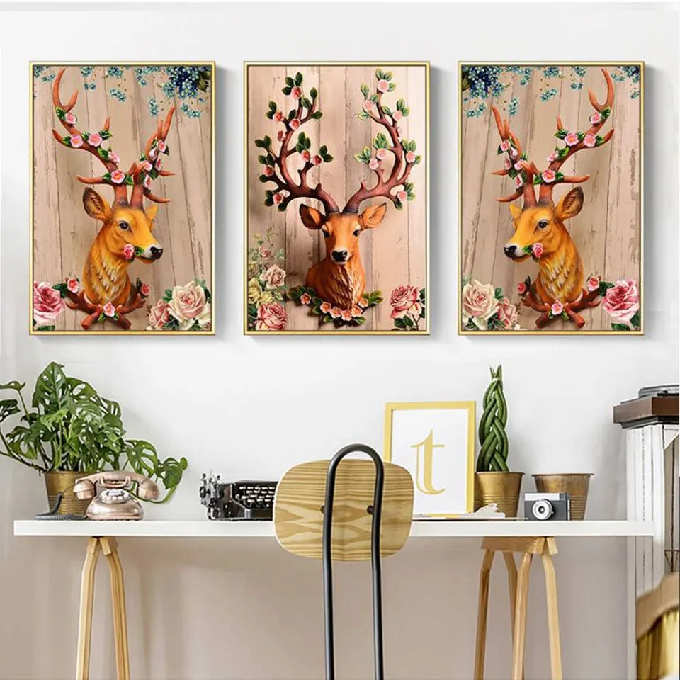 

Fashion Nordic A4 Art Prints Deer Head Flowers Poster Hippie Wall Pictures Elk Animals Roses Canvas Painting for Home Decoration
